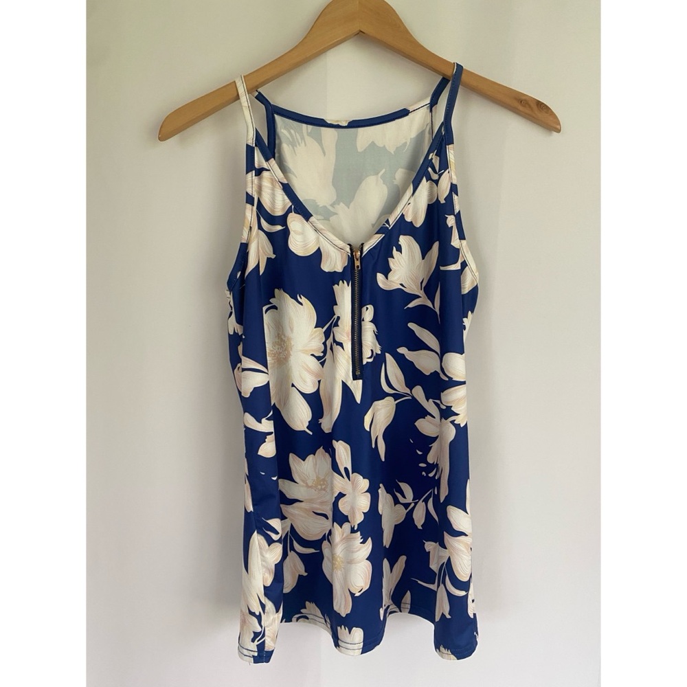 Tropical Cotton / Polyester 1/4 Zip Tee Blouse Size S